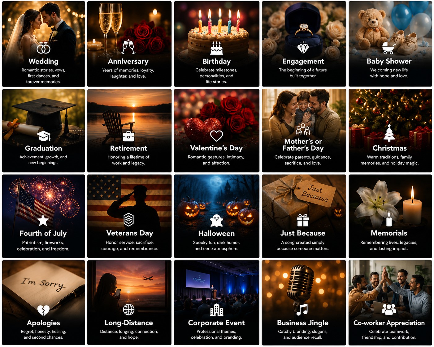 Song occasion selection grid